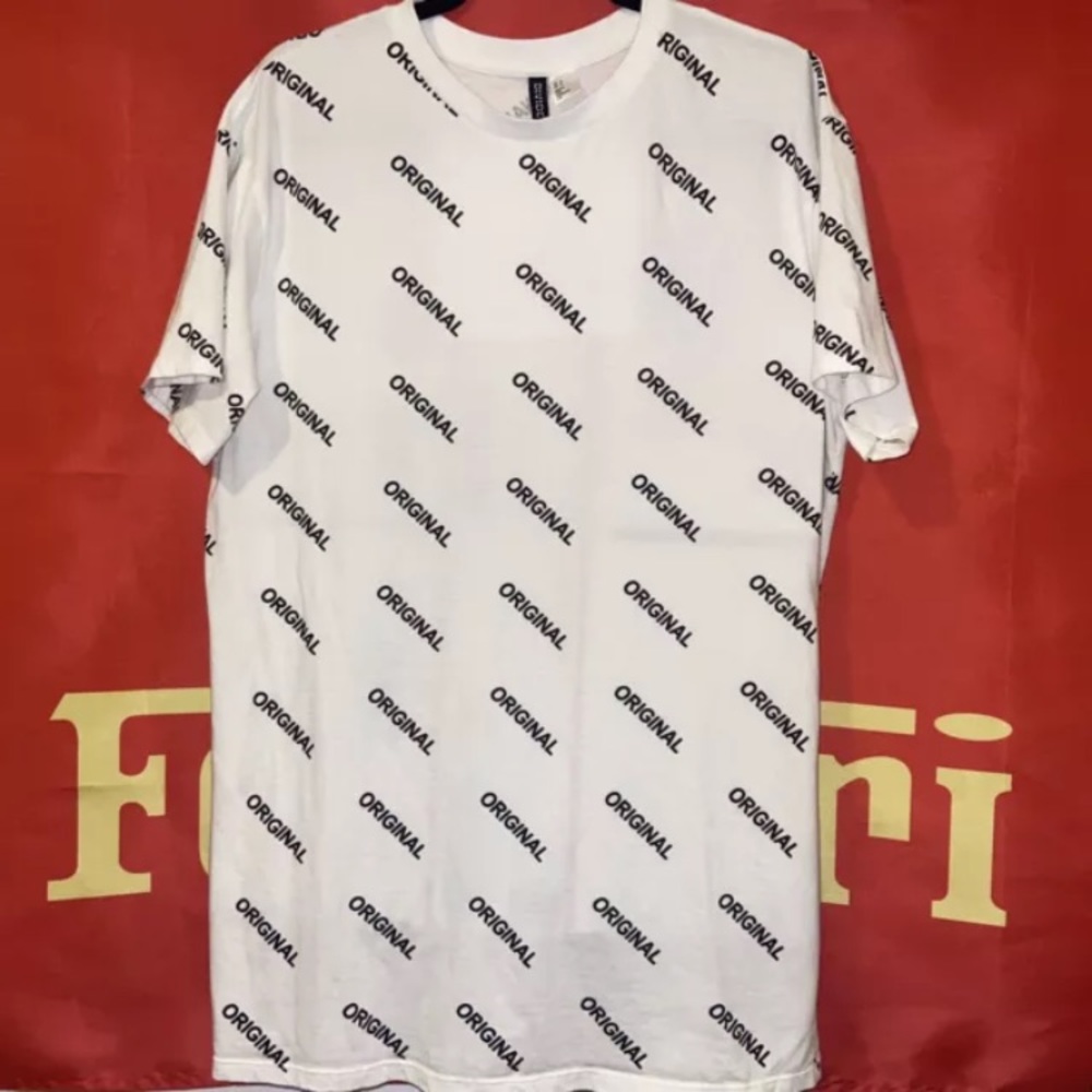 H&M White T Shirt “Original” AOP Mens XL (8)  Great Condition Fashion Streetwear
